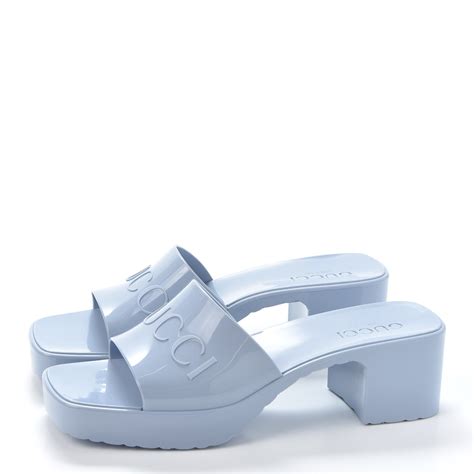 gucci blue rubber sandals|Gucci rubber slide sandals outfit.